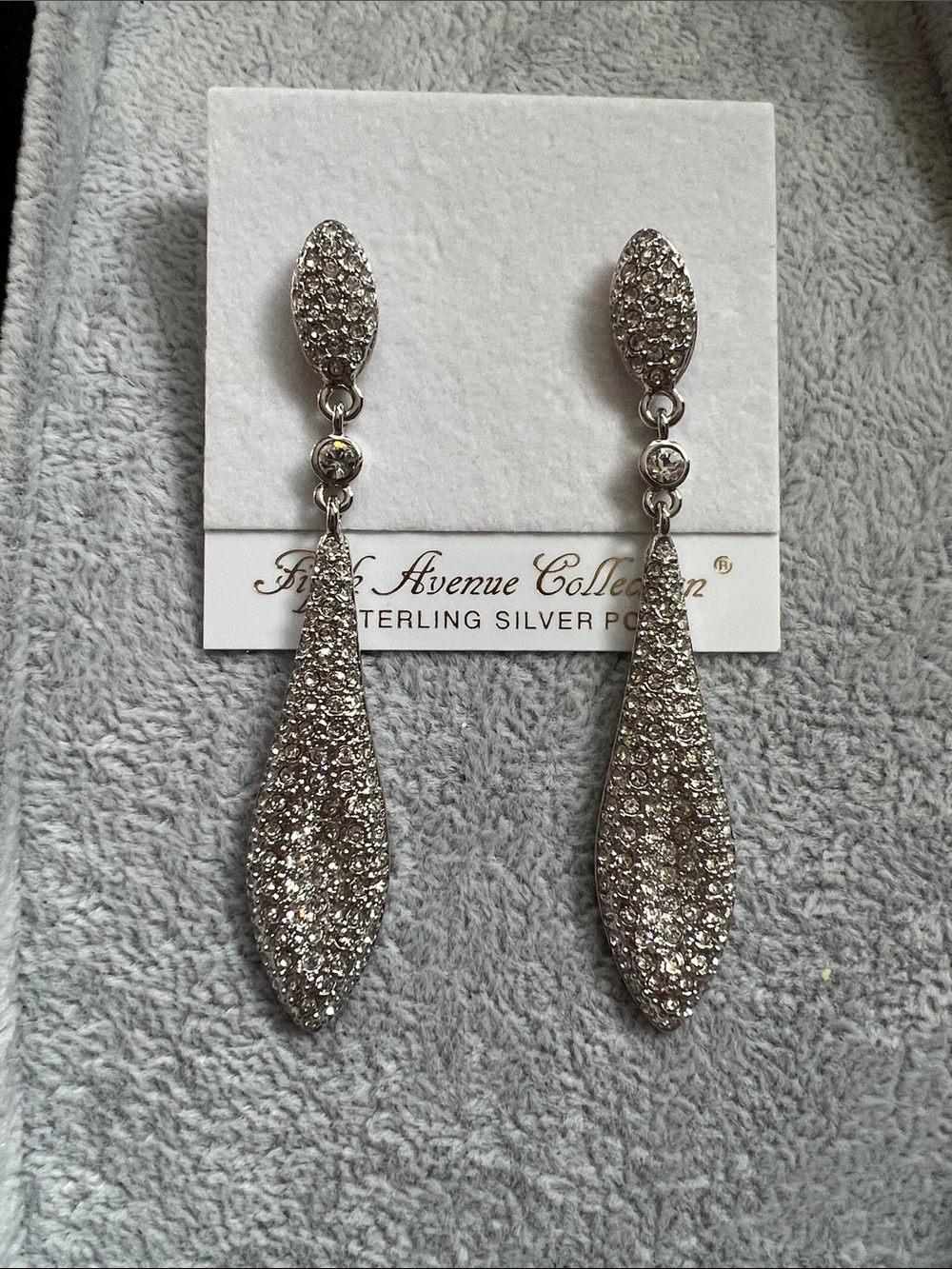 Silver Pave Teardrop Dangle Earrings - Silver